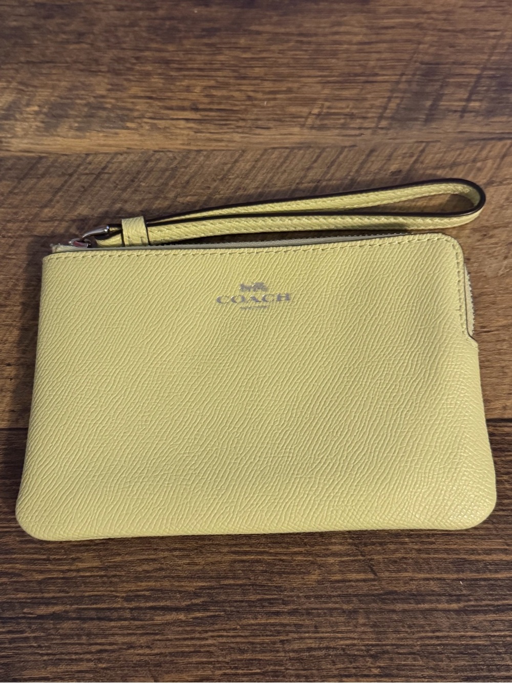 COACH Pale Lime Leather Corner Zip Wristlet Sport